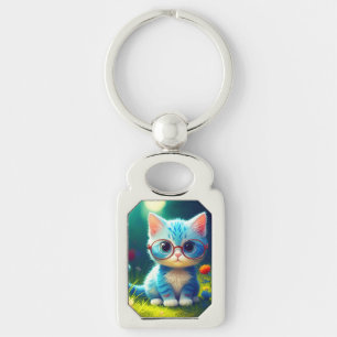 Chaveiro Gatinho Azul Fofo Usando Óculos-47067