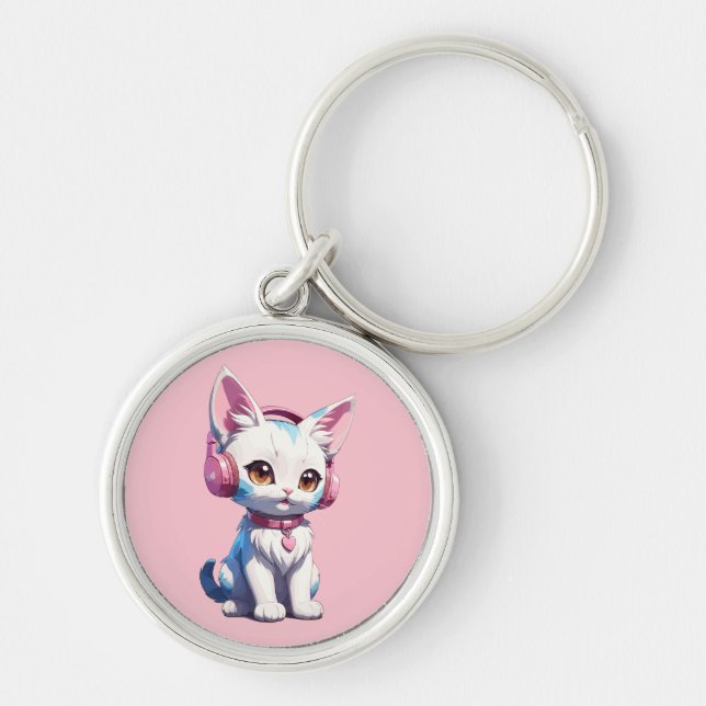 Chaveiro Gatinho bonito com Fones de ouvido mágicos (Frente)