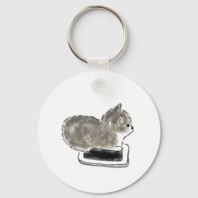 Chaveiro Gatinho Cinza no Smartphone Arte a Lápis (Frente)