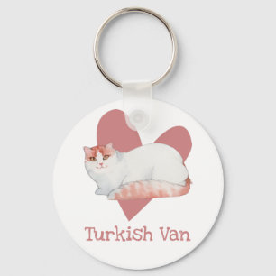 Chaveiro Gatinho de Aquarela Turco Van Cat Coração Rosa