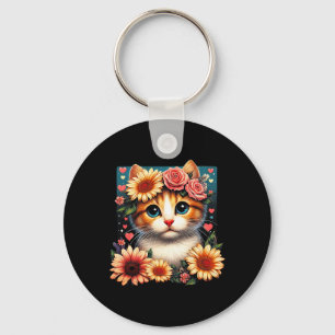 Chaveiro Gatinho De Arte Com Amor De Gato Flor Com Flores A