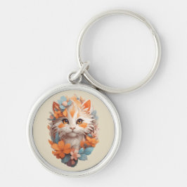 Chaveiro Gatinho de Floral Laranja Fofo