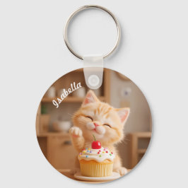 Chaveiro Gatinho-de-laranja-bonito com um Cupcake