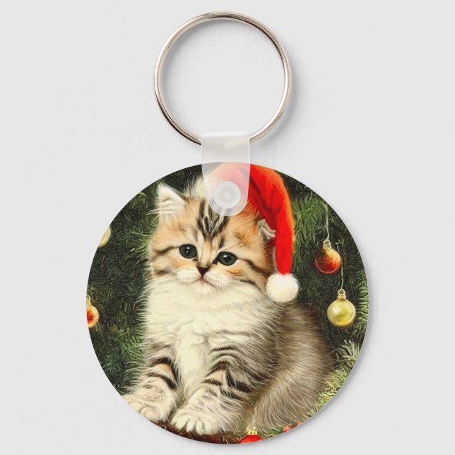 Chaveiro Gatinho de Natal Vintage (Frente)