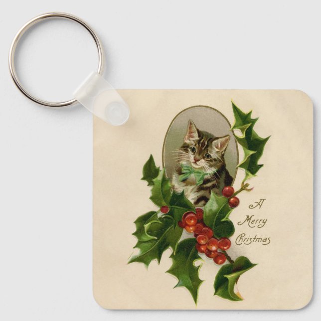 Chaveiro Gatinho de Natal Vitoriano em Tabby Antigo com Aze (Frente)