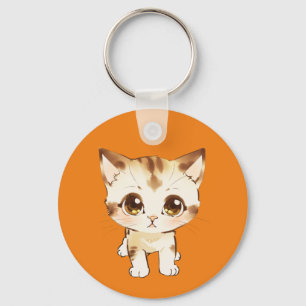 Chaveiro Gatinho de Olhos Grandes Felino Fofo Aquarela 