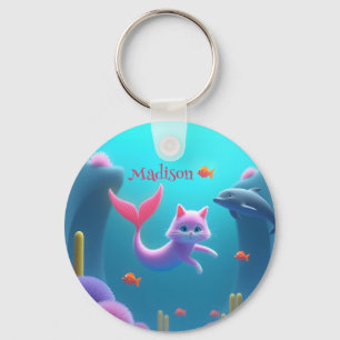 Chaveiro Gatinho de Sereia Cor-de-rosa-branca