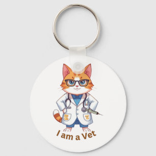 Chaveiro Gatinho de Veterinário Fofo Design "Eu Sou um Vete