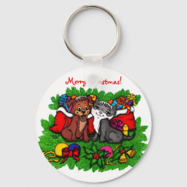 Chaveiro Gatinho e puppy, XMas feliz