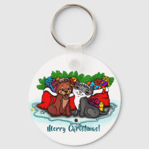 Chaveiro Gatinho e puppy, XMas feliz