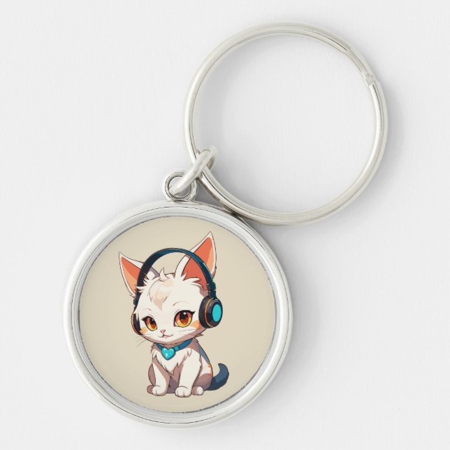 Chaveiro Gatinho Elegante e Fofo de Headphones (Frente)