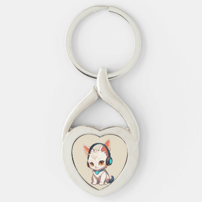 Chaveiro Gatinho Elegante e Fofo de Headphones (Frente)