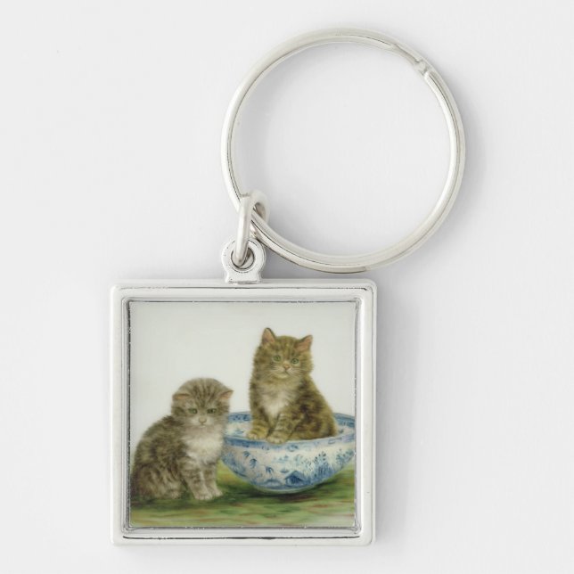 Chaveiro Gatinho em uma bacia azul de China (Frente)