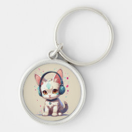 Chaveiro Gatinho Fofo com Charme de Fones de Ouvido