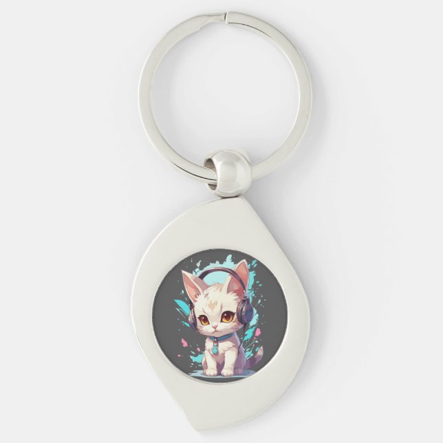 Chaveiro Gatinho Fofo com Headphones Magia (Frente)