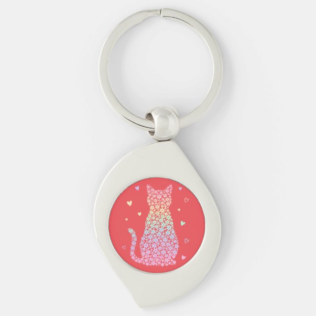 Chaveiro gatinho fofo doce arco-íris corações gradiente pas (Frente)