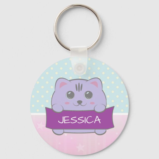 Chaveiro Gatinho Fofo Personalizado com Bolinhas (Frente)