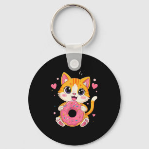 Chaveiro Gatinho Kawaii Bonito Segurando Rosquinha Gráfico 