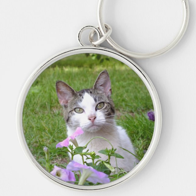 Chaveiro Gatinho na cadeia-chave Flores (Frente)
