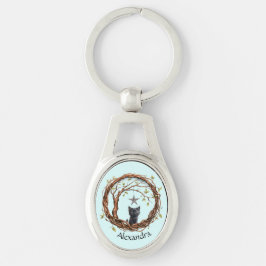 Chaveiro Gatinho Preto Bonito Observando uma Estrela