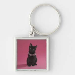 Chaveiro Gatinho preto que veste a colar jeweled