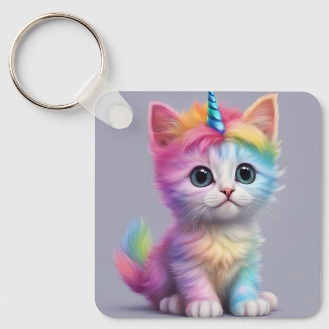 Chaveiro Gatinho Unicórnio Arco-íris (Frente)