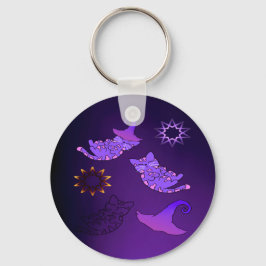 Chaveiro Gatinhos Roxos com Chapéus e Estrelas de Bruxas
