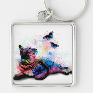 Chaveiro Gato 614 borboleta azul rosa