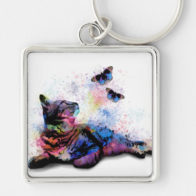 Chaveiro Gato 614 borboleta azul rosa (Frente)