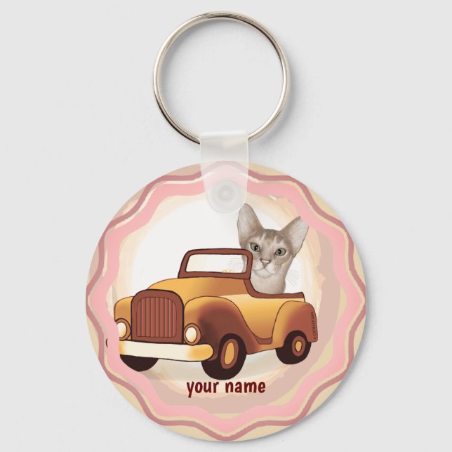 Chaveiro Gato Abissínio Dirigindo Carro   (Frente)