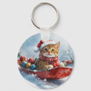 Chaveiro Gato Abissínio em Trenó Deixe Nevar Natal
