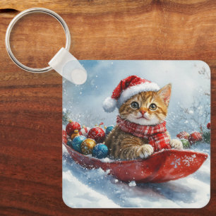 Chaveiro Gato Abissínio em Trenó Neve Christmas