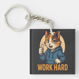 Chaveiro Gato Anime - TRABALHE DURO Motivacional estilo Jap