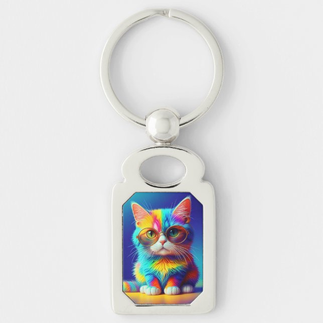 Chaveiro Gato Arco-íris de Óculos (Frente)