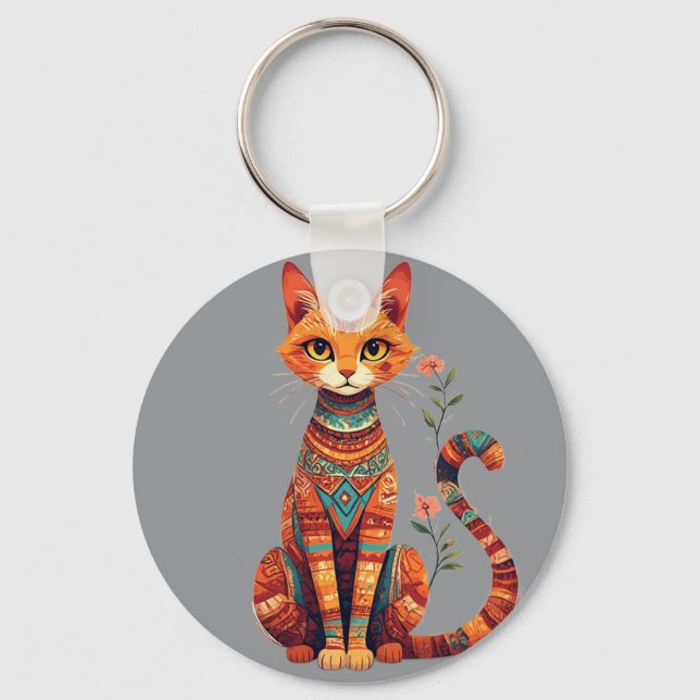 Chaveiro Gato Artístico Fofo com Ramo Floral (Frente)