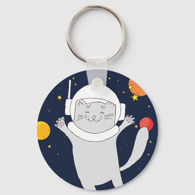Chaveiro Gato Astronauta Animal Com Capacete Espacial Clipa (Frente)
