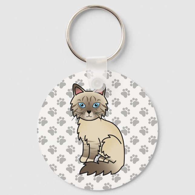 Chaveiro Gato Birman / Ragdoll Tabby de Pontos de Chocolate (Frente)