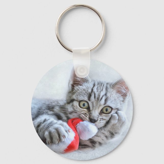 Chaveiro Gato Bonito e Chapéu Papai Noel (Frente)