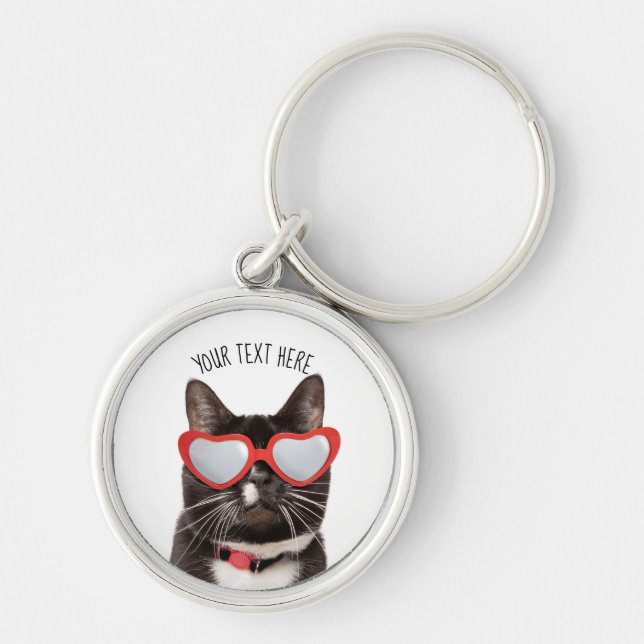 Chaveiro Gato Bonito em Óculos Cardíacos (Frente)