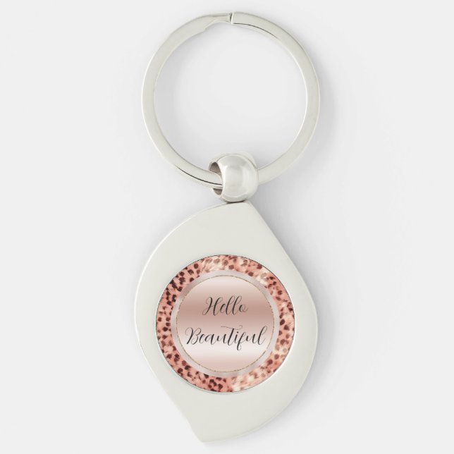 Chaveiro Gato Bonito, Rosa Dourado, Leopardo (Frente)