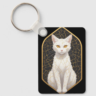Chaveiro Gato Branco Com Padrão Kintsugi 🐾