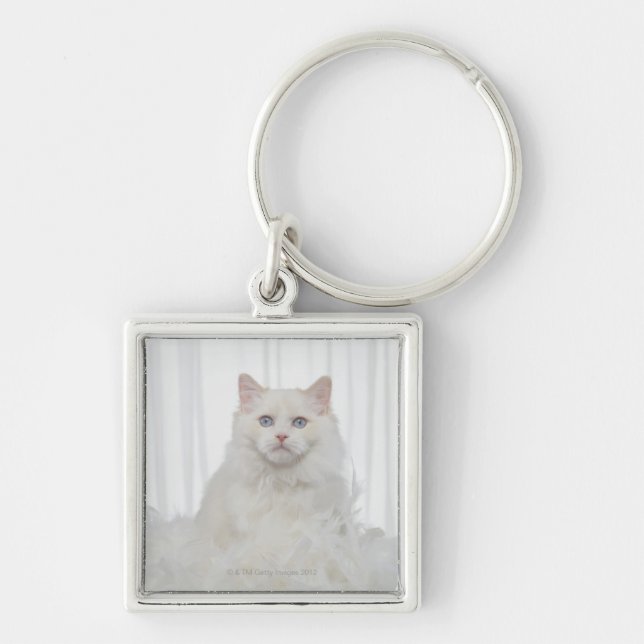 Chaveiro Gato branco com penas (Frente)