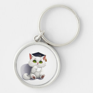 Chaveiro Gato branco e bonito vestindo um boné de formatura