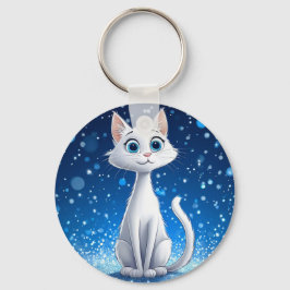 Chaveiro Gato Branco Encantador com Grandes Olhos Azuis