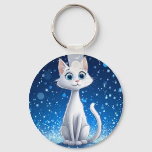 Chaveiro Gato Branco Encantador com Olhos Azuis Grandes