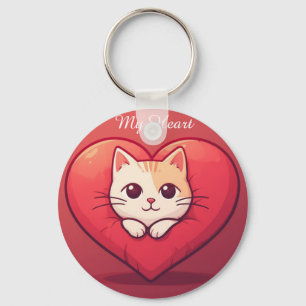 Chaveiro Gato Branco Fofo com Coração Desenho de Kawaii Kit