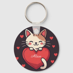 Chaveiro Gato Branco Fofo com Coração Desenho de Kawaii Kit