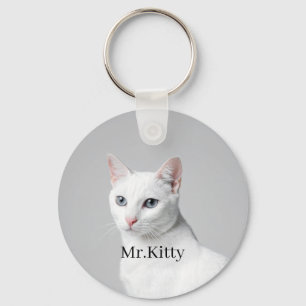 Chaveiro Gato Branco Nome de Estimação Personalizado – Retr