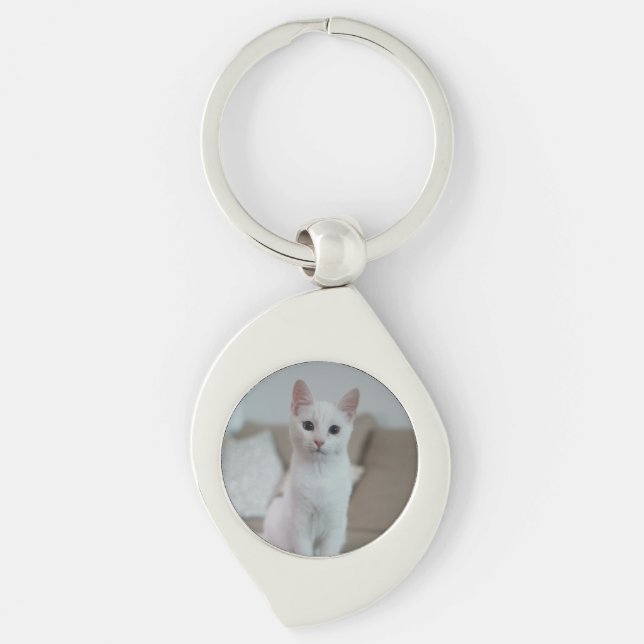 Chaveiro Gato branco | Zazzle_Growth. (Frente)