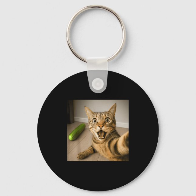 Chaveiro Gato Chocado Engraçado Selfie Com Design de Memóri (Frente)